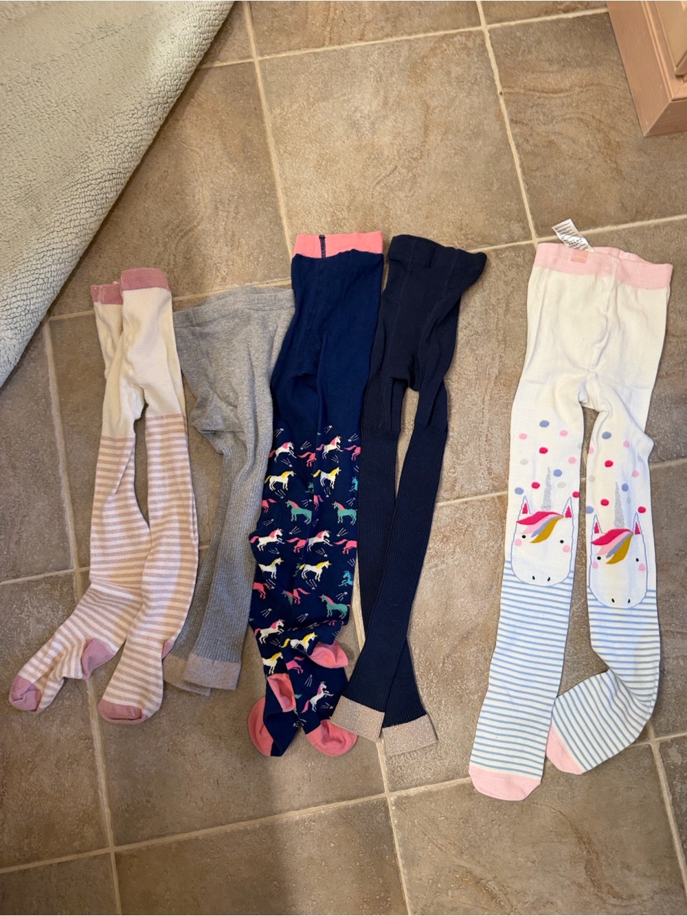Mini Boden Navy, gray, Cream, Pink & Multicolor Unicorn Tights and footless